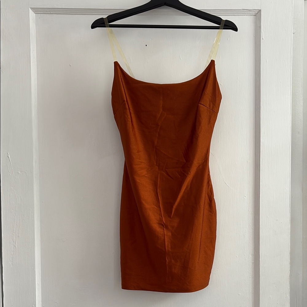 Better Be Orange with Clear Spaghetti Strap Mini Dress